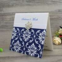 Half Fold Flocked Invitation Card Wedding Card with Buckle Decoration Foiling Customized 